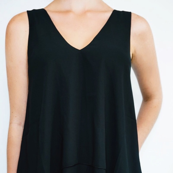 *NEW* BLACK CHIFFON CONTRAST LAYERED-HEM TANK TOP - Picture 2 of 3